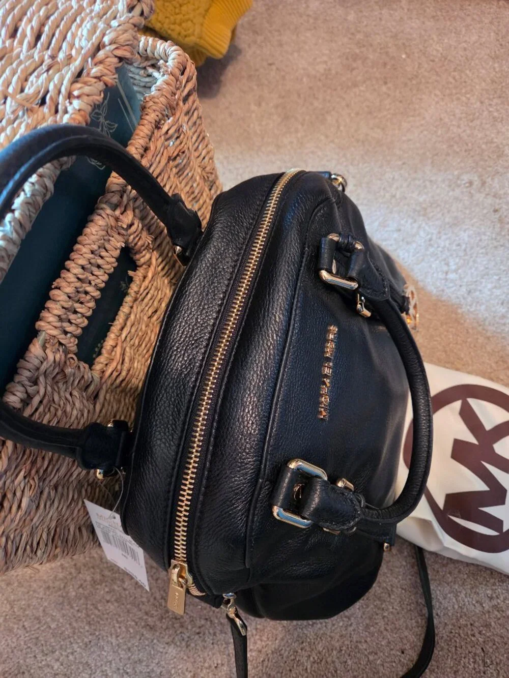 NWT & Dust Bag Black Michael kors  LG Bedford Leather Bowling Satchel Purse